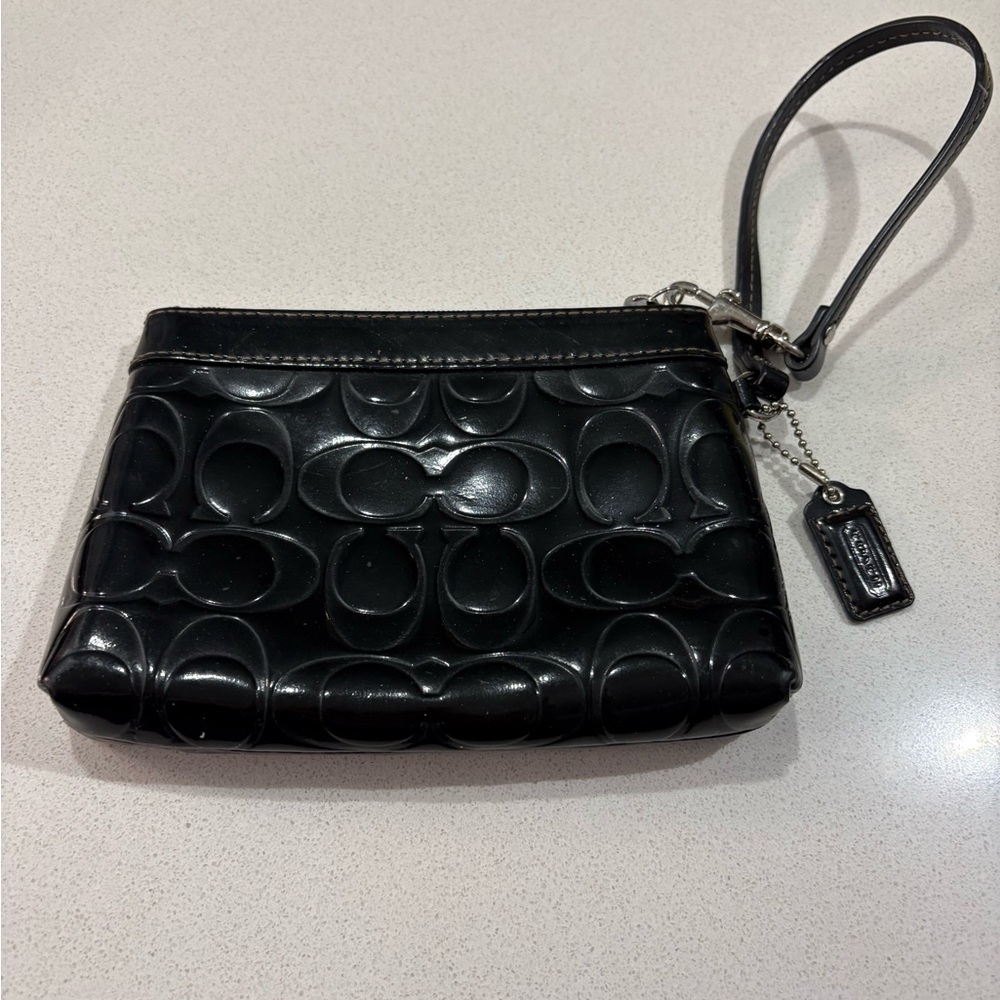 Coach Black Embossed Wristlet